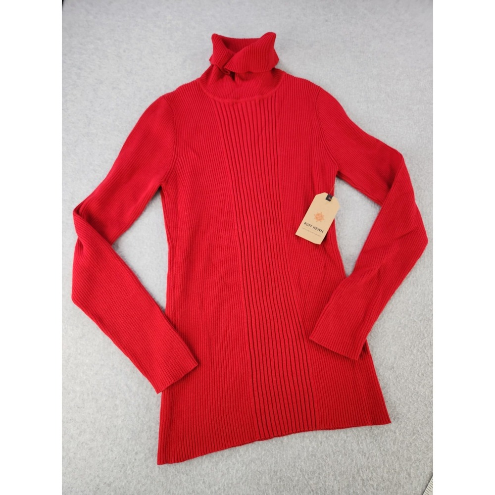 NWT Ruff Hewn SIZE XL WOMENS Red‎ ALL COTTON RIBBED TURTLE NECK Stretchy Sweater
